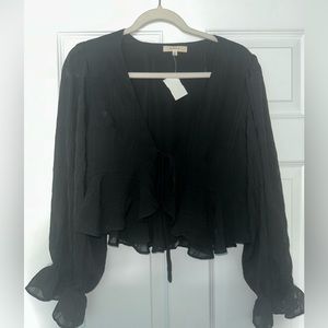 Ruby and Jenna boutique, Mabel brand, long sleeve ruffle tie front top, black M